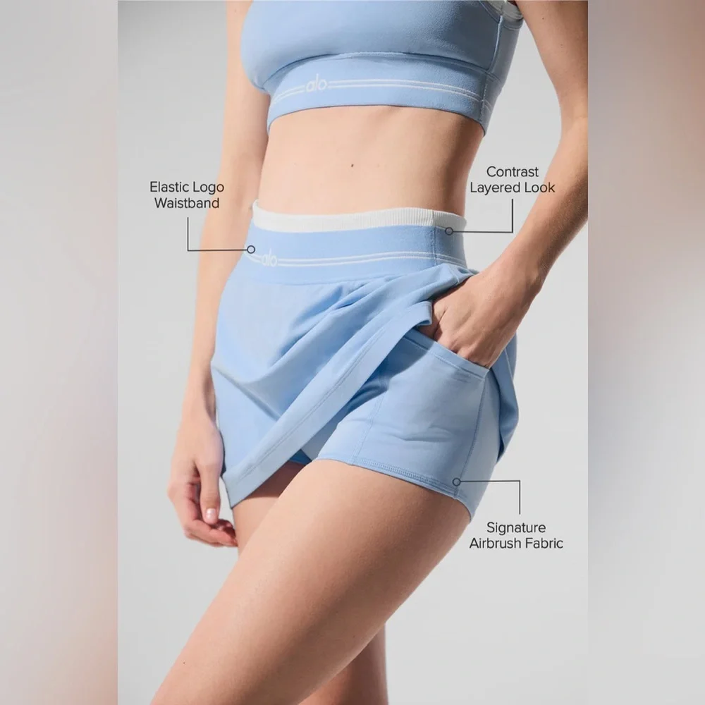 alo Airbrush Better Together Tennis Skirt Seashell Blue